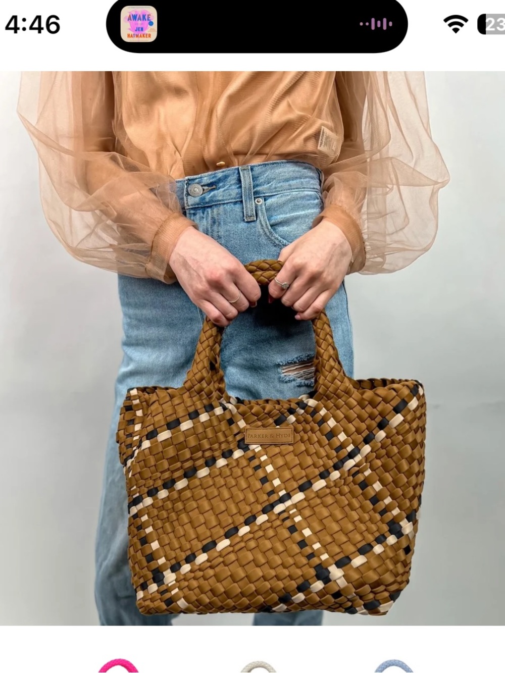 Parker and Hyde Classic Woven Medium Tote Handbag - Brown